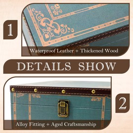 Jolitac Wooden Storage Box Set of 3, Antique-Looking Storage Containers with Secret Compartments Vintage Nesting Keepsake Chests for Jewelry, Cash, Photos Travel-Friendly & Stackable (Green)