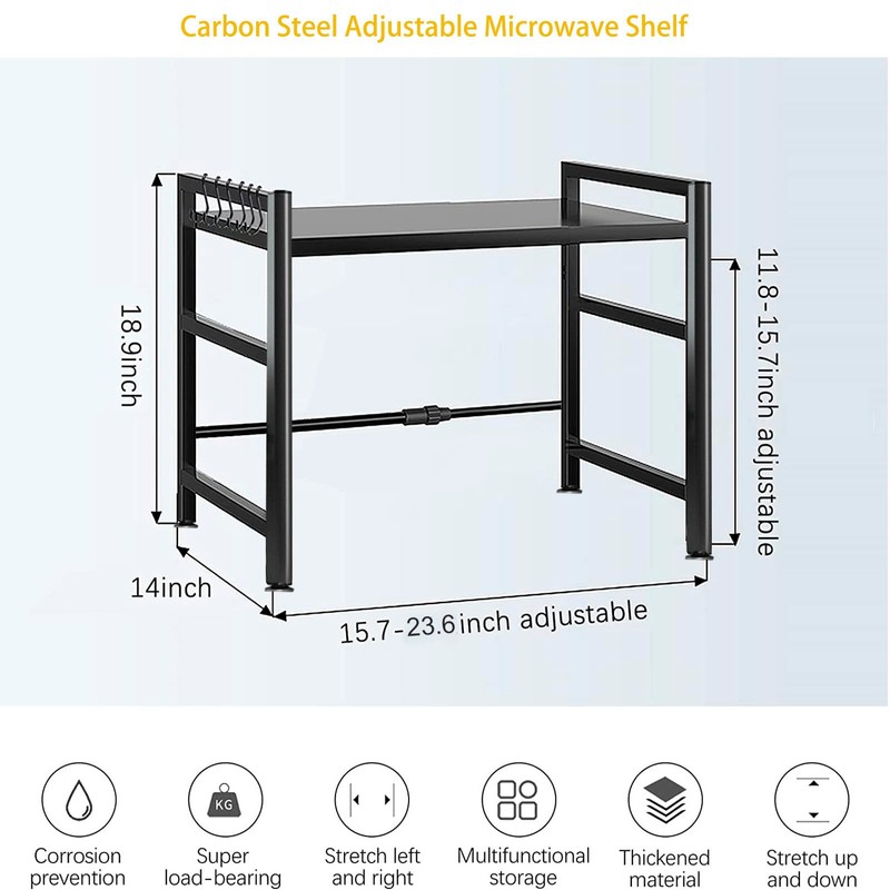 LFGKeng Microwave Oven Rack, Double Layer Carbon Steel Adjustable Microwave