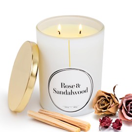 KAORI Scented Classic 17.5oz Large Tumbler Candle – Dual Wicks, 110-Hour Burn Time, Perfect for Relaxation & Holiday Gifting (Rose & Sandalwood, White)