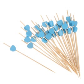uxcell Cocktail Toothpicks, 100Pcs 4.72" Bamboo Heart Long Fruit Sticks Decorative Cocktail Skewers Picks for Drinks Appetizer Fruits, Blue