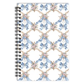 Wxiben Blue Bow Notebook Journal - Bow Floral Journaling Notebook Coquete College Ruled Spiral Notebook Christian Gift for Women Girls Teen Student Teacher School Bible Study Supplies 5.5 x 8.3 Inch