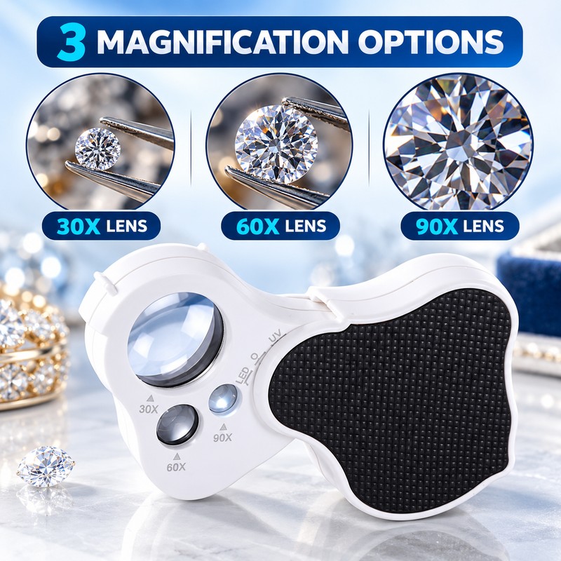Illuminated Jewelry Loupe for Detail Inspection – 30X 60X 90X