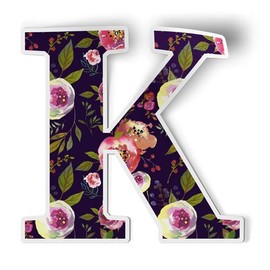 Squiddy Floral Letter K Pretty Roses Design - Vinyl Sticker (7" Tall)