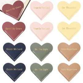 Kosiz 12 Pieces Christian Bible Verse Leather Heart Bookmark Bulk Cute Heart Page Corner Bookmark for Book Lovers Reading Accessories for Mother Women Teacher, 6 Styles