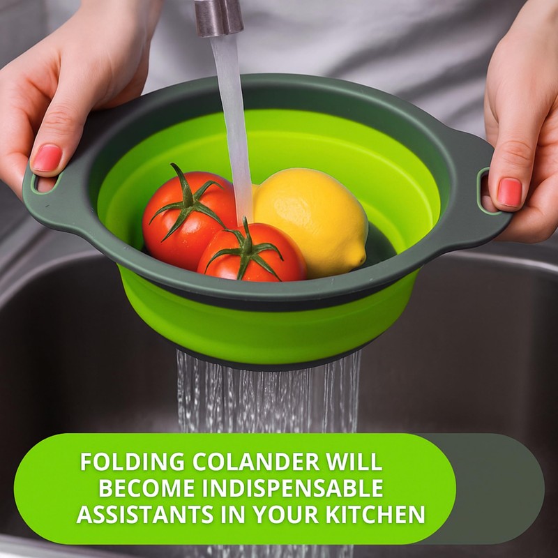 Green Round Silicone Collapsible Colander – Silicone Round Small Kitchen