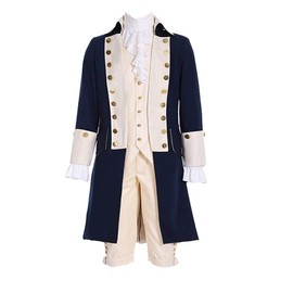 SFWXCOS Men's Colonial Military Costume Musical Hamilton Alexander Blue Tailcoat Jacket George Washington Costume (Beige, S)
