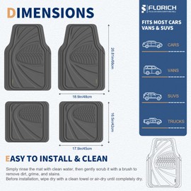 FLORICH Car Floor Mats, Waterproof Universal Heavy-Duty 4 Pieces Rubber Floor Mats for Cars, Full Set Car Mats with Anti-Slip Backing Fit for Most SUV, Vans,Trucks, Sedan(Grey)