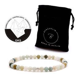 BERGERLIN Genuine Natural Stone Bracelet with 925 Sterling Silver Pearl Bracelet, for Men and Women, with Certificate of Authenticity, Stone