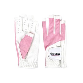 Scott Edward 1 Pair Open-Finger Women's Golf Gloves 2 Pack Left Right Hand Lady Fingerless Golf Gloves PU and Microfiber Breathable Mesh Fabric Cool and Comfortable (Pink,19)