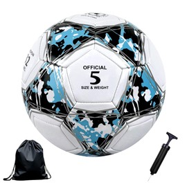 Aipwerer Football Size 4/5 Children, Standard Training Football, Leather Football, Prevent Bumping, Football with Pump, Net, Bag and Gas Needle (Black and Blue, Ball No. 5)