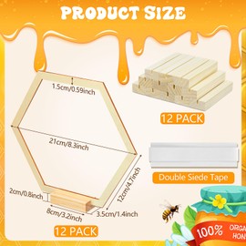 Gerrii 12 Pack Hexagonal Floral Hoops with Stand Wood Hexagon Centerpiece Table Decoration for Wedding Honeycomb Beehive Decor DIY Birthday Party Baby Shower Wreath, Candle Rings(8.3 Inch)