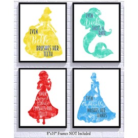 Silly Goose Gifts Princess Themed Bathroom Wall Art Decor (Set of Four)