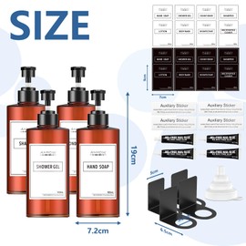Anhow 4 x 500 ml Soap Dispenser Wall Mounting Set, Soap Dispenser Wall No Drilling Empty Shower Gel Dispenser with 16 Category Labels for Shower/Kitchen/Bathroom - Brown