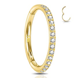 RL ROSARY LAND 14K Gold Nose Ring Hoop for Women 16G Septum Rings 8mm 10mm Inner Helix Cartilage Rook Daith Earrings Hoop(Yellow/White Gold), Yellow Gold, cubic zirconia