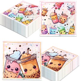 Boba Tea Party Decorations,40pcs Bubble Tea Birthday Napkins Paper Boba Favors Napkins for Boba Party Table Dinner Decorations