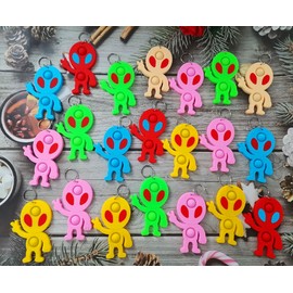 mypush popo 24 Packs Space Alien Students Christmas Gifts Bulk Rainbow Fidgets Gifts, Mini Pop Holiday Classroom Prize Party Favors for Kids