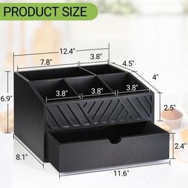 Coffee Bar Organizer Countertop, Wooden Coffee Bar Accessories Organizer With Drawer, Coffee Station Organizer Coffee Pods Holder Storage Basket, Farmhouse Coffee and Tea Condiment Organizer Station