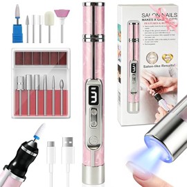 Portátil pulidor de uñas Professional 20000 rpm, pulidor de uñas elísica de 500 mah, 12 puntos y 6 papeles de lija, hay marca de Visual led, para manicura casera y Salón de manicura (rosa)