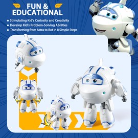 Super Wings 5 Inch Transformable Toys Astra, Transforming from Jet to Bot with Real Mobile Wheels, Airplane Toy Birthday Party Supplies for Preschool Boys Girls Age 3+, White