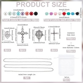 PH PandaHall 767pcs Prayer Beads Jewelry Making Kit Prayer Necklace Supplies 8mm Round Pearl Beads Cross Charms Pendants Flower Rose Beads for Bracelet Necklace Earring Easter Ramadan Jewelry Making
