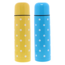 Small Dotted Flask Vacuum Insulated Water Bottle With Cup 18 oz Bottle - Set of 2 - Yellow Light Blue