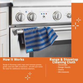 E-Cloth Range & Stovetop Cleaning Cloth, Reusable Premium Microfiber Cleaning Cloth, Ideal Oven & Glass Stove Top Cleaner, 100 Wash Guarantee, Blue & Gray, 1 Pack