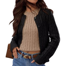 Long Sleeve Top Womens Cardigan Sweaters Button Down Cable Knit Tops Fall Outfits Open Front Black Jacket S