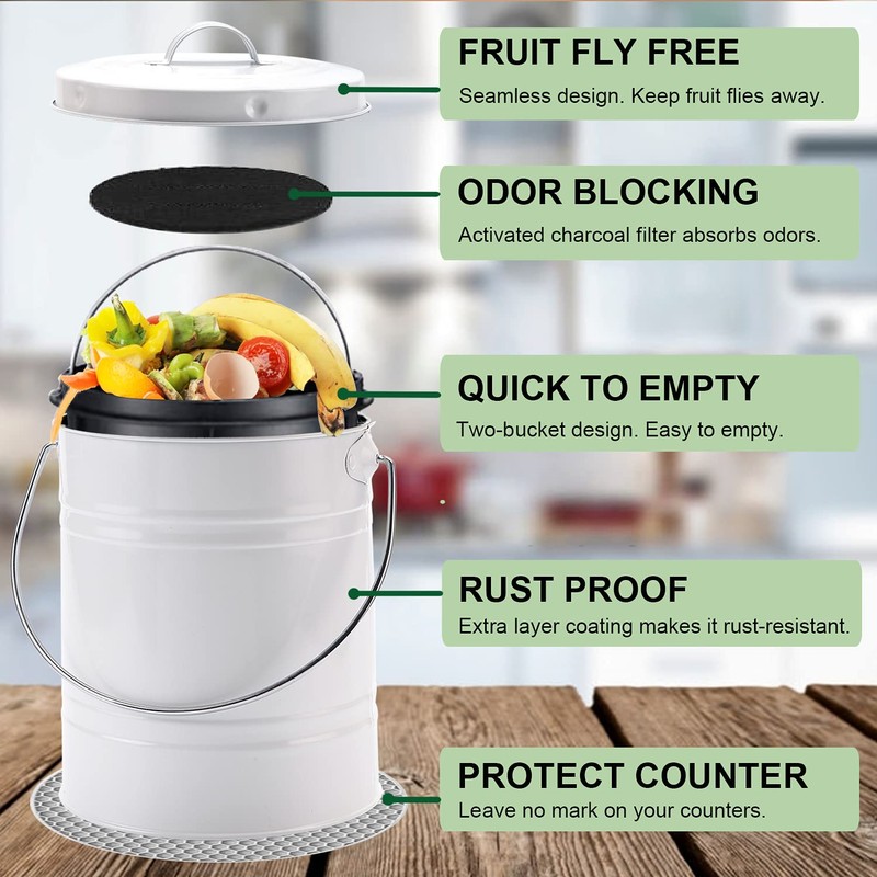 Compost Bin for Kitchen Counter, LALASTAR Small Metal Compost Bin
