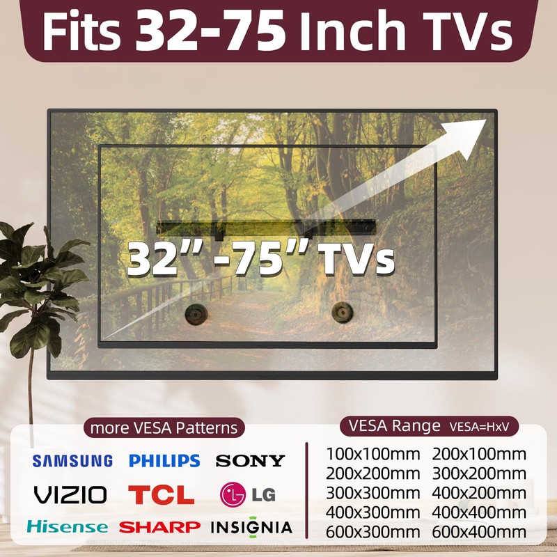 No Stud Drywall TV Wall Mount for 32-75 Inch, Studless