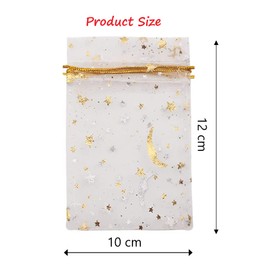 100 PCS 3.5x4.7 Inches Heart Printed Orchid Organza Bags Candy Gift Bags Stars and Moon Black Bag,Makeup Organza Favor Bags,Net gift Bags,Drawstring goody bags for Party, Jewelry, Festival