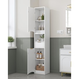 Hzuaneri Tall Bathroom Cabinet, Tall Storage Cabinet with 2 Doors & 1 Drawer, Cabinets with Adjustable Shelves & Wave Doors, Silm Bathroom Cabinets for Living Room, Entryway, Kitchen, White SC33703X