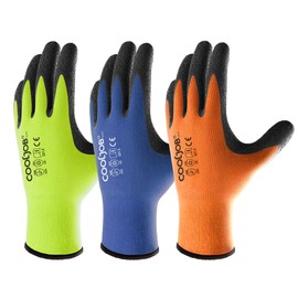 COOLJOB 3 Pairs Safety Work Gloves with Grip Latex, High-vis Assorted Colors in Orange Blue Yellow, Rubber Dipped Coating for Moving, Gardening, Farming, Package Handler Postal Worker, Xlarge