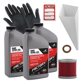 Factory Racing Parts Oil Change Kit compatible with Suzuki Quadsport Z-400 – Includes 3 Quarts of SAE 10W-40 Full Synthetic Oil, 1 Filter, 1 Crush Washer, 1 Funnel, 1 Oil Change Sticker