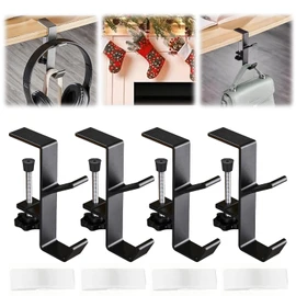 4PCS Fireplace Hanger for Garland for Mantle, 2 in 1 Christmas Stocking Holders with 2 Hooks, Aluminum Adjustable Heavy Duty Stockings Holder Hangers for Home Xmas Decoration