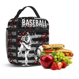 FAMEMBERPERS Baseball Insulated Lunch Bag, Small Portable Lunch Box for Youth Sports Fan Gifts for Outdoor Activities Practice Travel Work, Leak-proof Durable