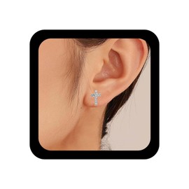 Inilbran Boho Crystal Cross Earrings Silver Rhinestone Cross Stud Earrings Vintage CZ Cross Earring Minimalist Paved CZ Cross Earrings for Women and Girls, Crystal