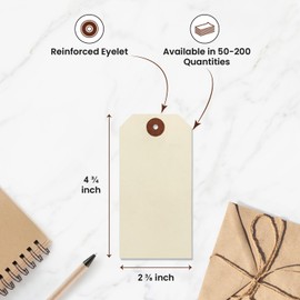 Blank Manila Shipping Tags Set of 100, Size #5, 9pt Paper Cardstock Hang Tag Label with Reinforced Eyelets, 4 3/4" x2 3/8" (No Attachments)