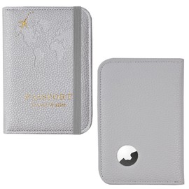 Hennaja Passport Holder with Airtag Slot, Airtag Passport Wallet for Men Women, Slim Leather Passport Holder Case Family for Travel Anti-Lost(1-Lichee Silver)