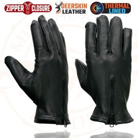 Milwaukee Leather SH866 Men's Black Thermal Lined Deerskin Motorcycle Hand Gloves W/Wrist Zipper Closure - Large