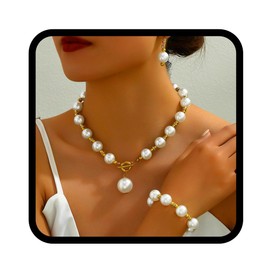 Evlry Boho Beads Chunky Choker Necklace Gold Wedding Necklaces Earrings Bracelet Set Accessories for Women, One size, Plastic, No Gemstone