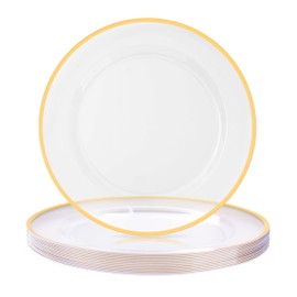 BESTSTAR 12 Inch Disposable Charger Plates, 15 Pack Plastic Clear Plates with Gold Rim, Perfect Table Decor for Party, Wedding, Dinner