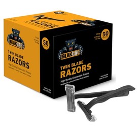 Dukal BlakCat Disposable Razors – Case of 10 Boxes (500 Razors Total), Black, Twin Blade, Non-Sterile, Ergonomic Handle – Black Razors for Tattoo, Medical, Salon and Personal Use