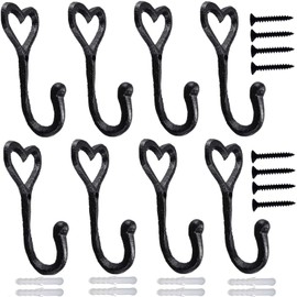 Decorative Wall Hooks Coat Towel Hook, 8 Pcs Key Bag Hanger Coat Hooks Cast Iron Vintage Holder Love Heart Shape Home Decor, Bath Kitchen Garage Hanging Scarf Cap Cup Hat Purse Robes Hook