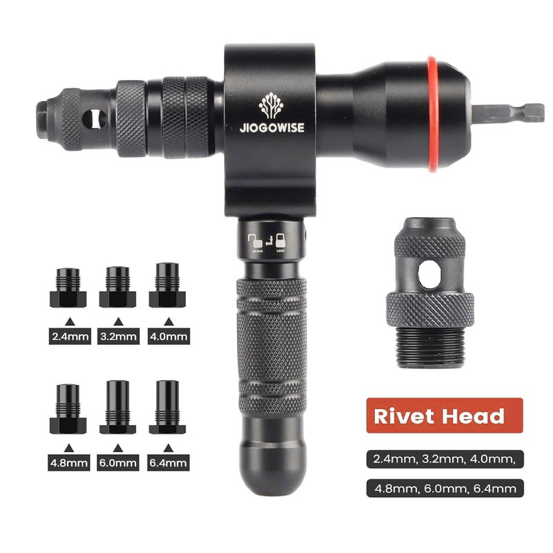 JIOGOWISE 2-in-1 Design Cordless Rivet Gun Adapter and Rivet Nut