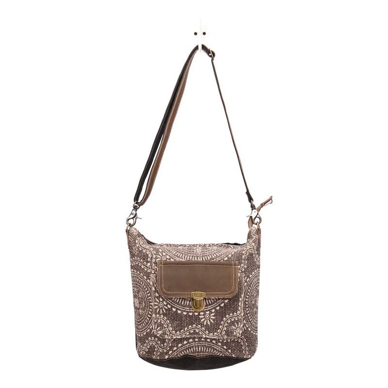 Myra Bag Indigo Upcycled Canvas & Leather Shoulder Bag S-1451