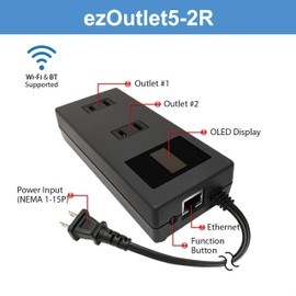 ezOutlet5-2R - Dual Outlet Internet Enabled IP & WiFi Remote Power Switch with Automatic Reboot - iOS | Android | Cloud | 2 Web Controllable AC Power Outlets - Model EZ-73a