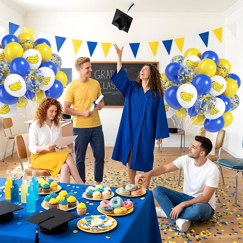 60pcs 12inch Blue and Yellow Balloons with Blue White Print