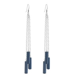 AeraVida Navy Blue Glass Triple Strand .925 Sterling Silver Chain Dangle Earrings | Adorable Sterling Silver Stud Earrings for Women | Gift for Daughter | Anniversary Jewelry Gift