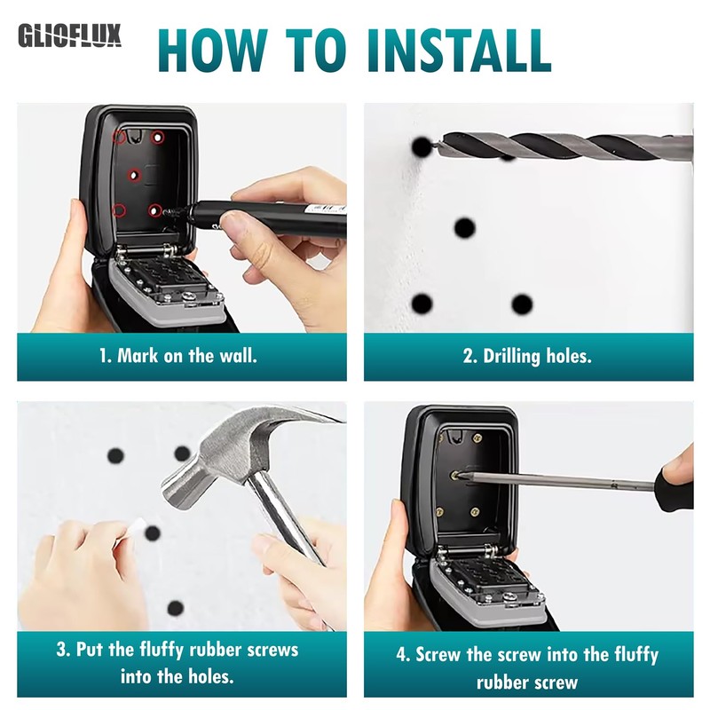 GLIOFLUX Key Safe Outdoor, Key Safe Wall Mounted with 10