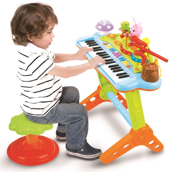 Prextex Kids Piano | Record, Playback, Synthesizer, Stool | Kids Keyboard Piano, Mini Piano Keyboard, Musical Electric Toy Gifts | Portable Toddler Musical Instruments | Baby, Kid, Toddler, Girl/Boy